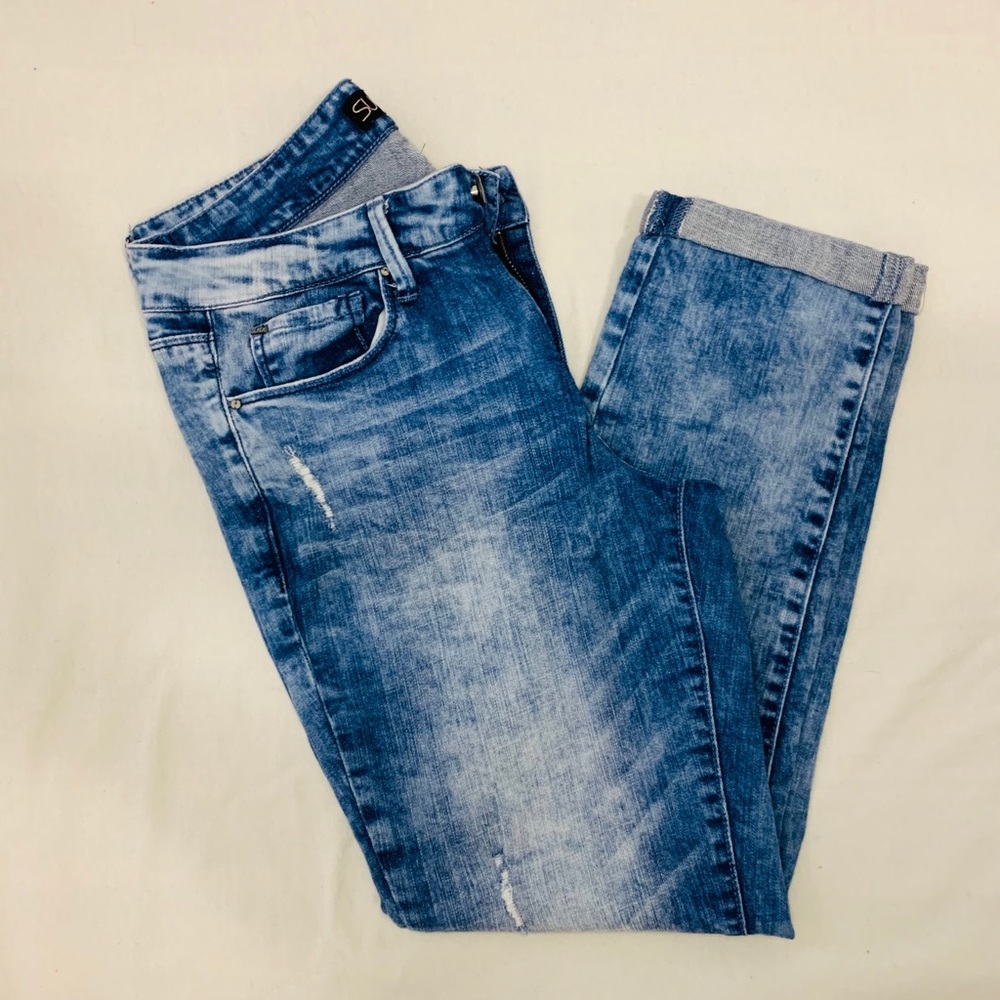 Suede Denim Distressed Jeans Size 29 Cuff Juniors